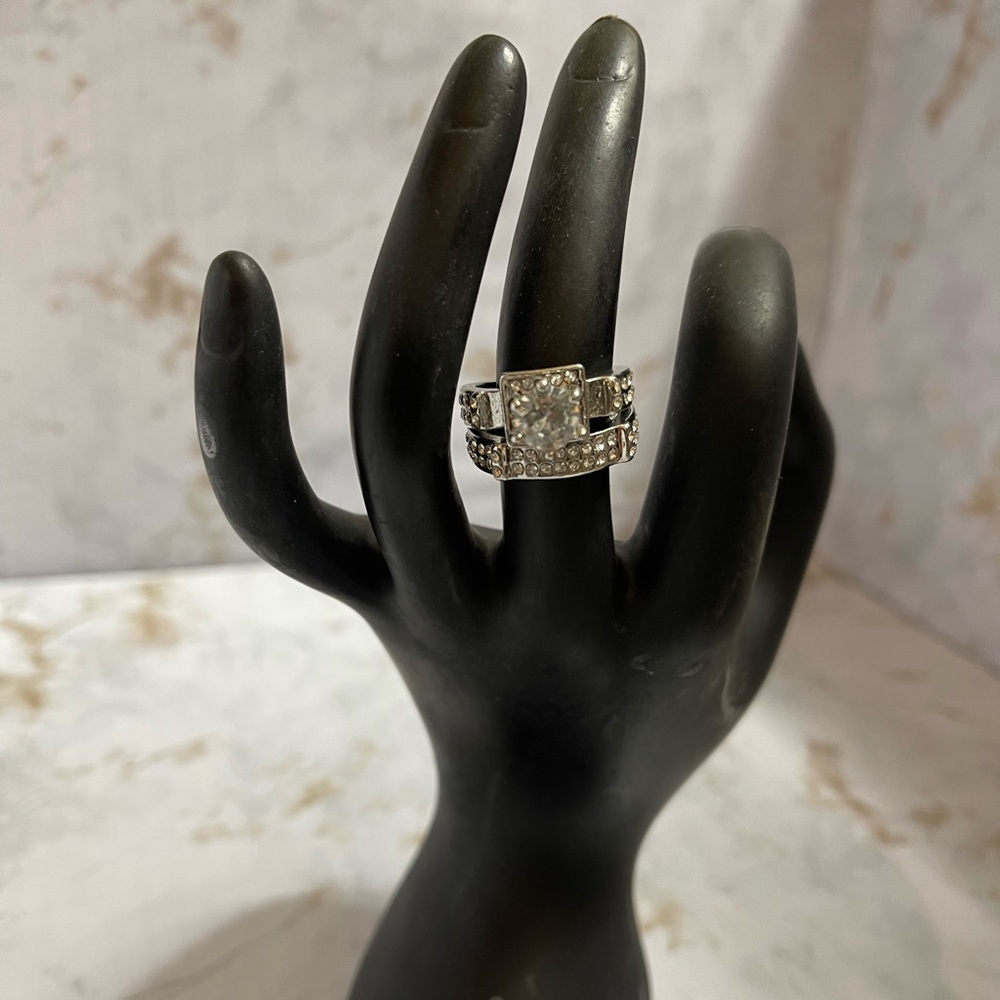 Silver-Tone Engagement Stackable Statement Rings - Clear Cubic Zirconia Stones